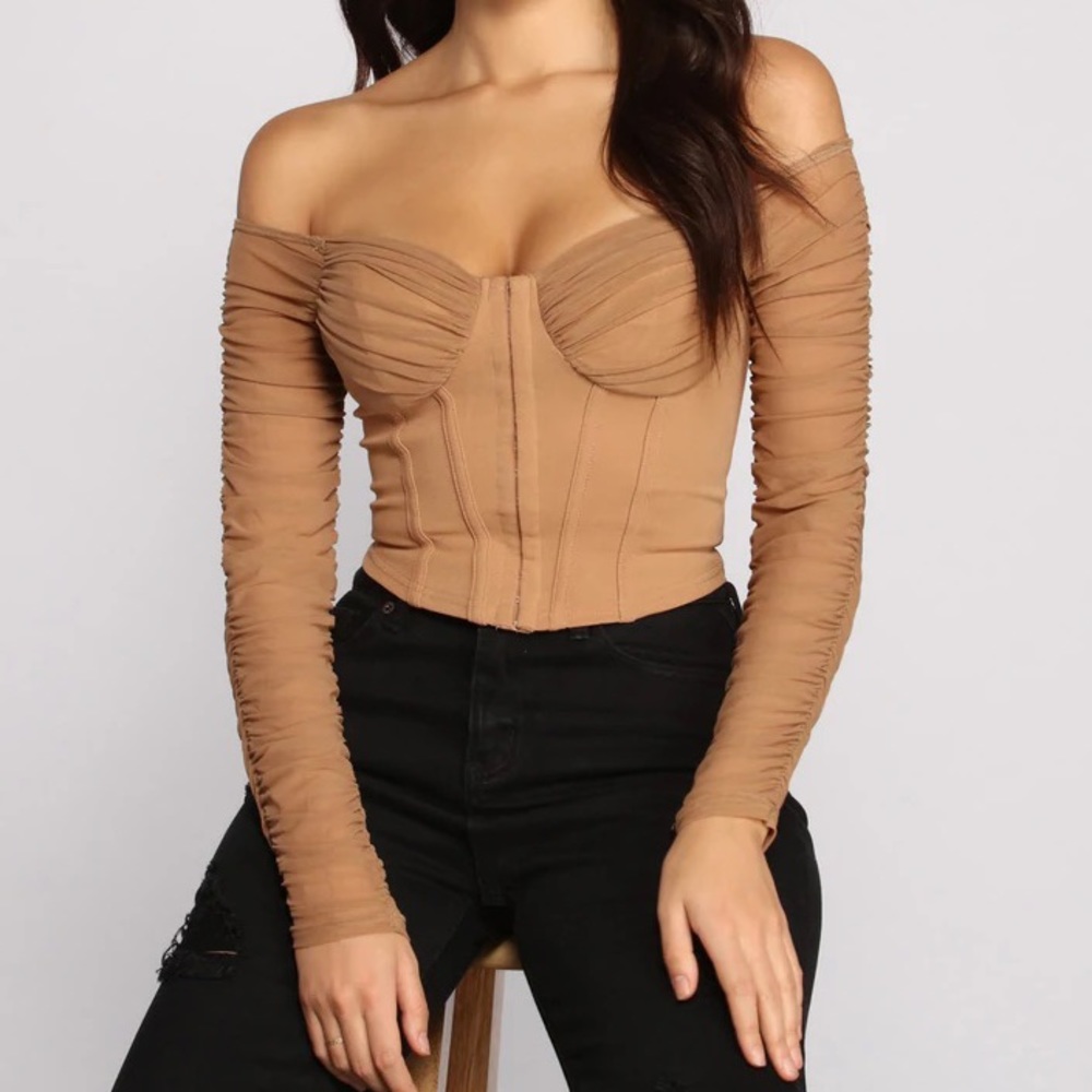 Windsor Nude Ruched Cropped Bustier Top